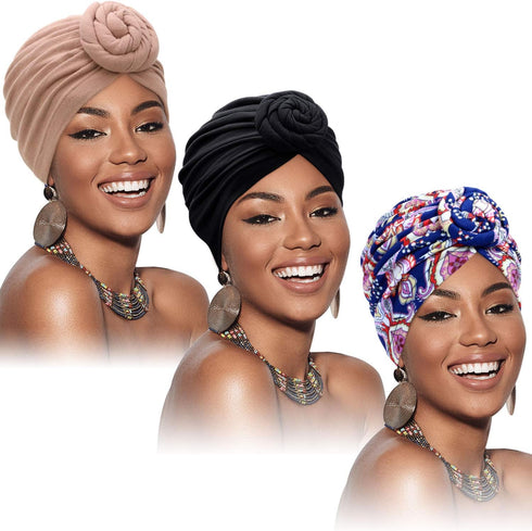 SATINIOR 3 Pieces African Turban for Women Knot Pre Tied Bonnet Beanie Cap Headwrap...
